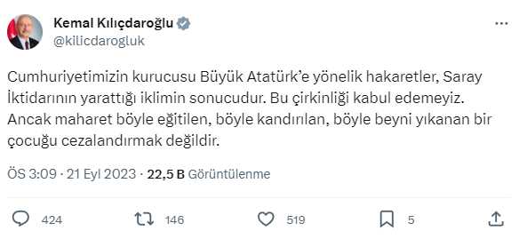 Kılıçdaroğlu, Atatürk'e hakaret eden lise öğrencisinin tutuklanmasına karşı çıktı