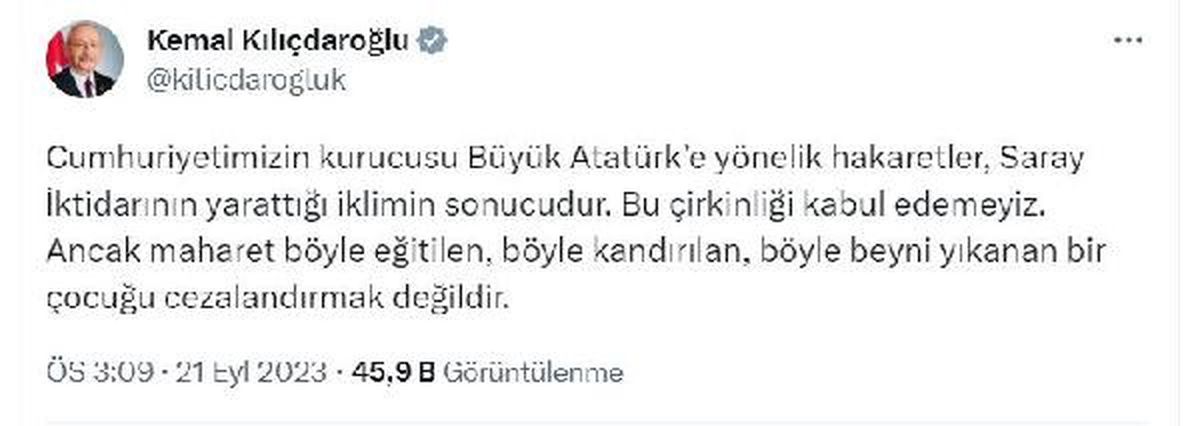 Kılıçdaroğlu: Atatürk'e hakaretler Saray İktidarının sonucudur