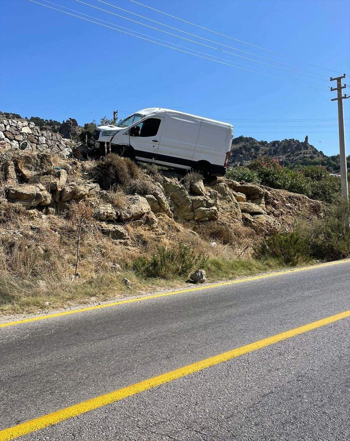 Muğla'da domuza çarpan kamyonet kayalık yamaca çıktı