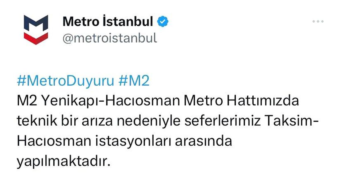 İstanbul'da Bağcılar-Yenikapı metro hattında arıza meydana geldi