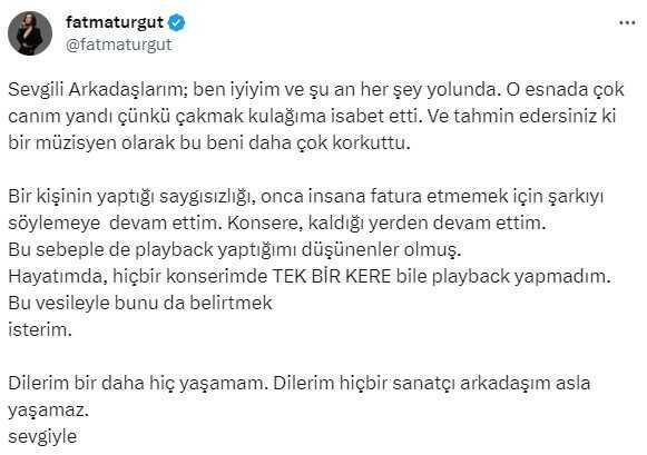 Konserde kafasına çakmak atılan Fatma Turgut konuştu: Canım çok yandı ve korktum