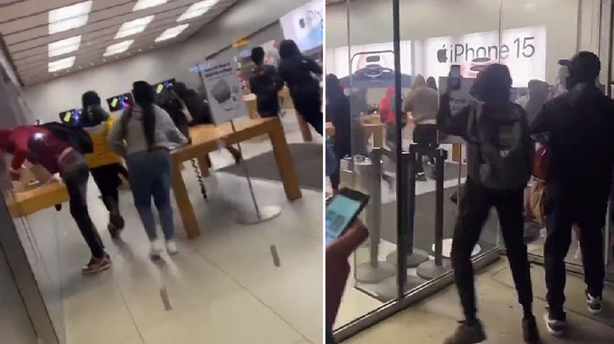 Protestoyla başladı yağmaya dönüştü! Apple mağazasına giren 20 kişilik grup ne var ne yok alıp kaçtı