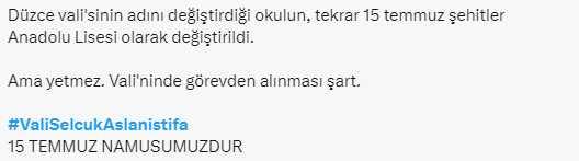 Yapılan açıklama da tepkileri dindirmedi! 15 Temmuz tabelasını indiren vali için 'İstifa' hashtag'i açtılar