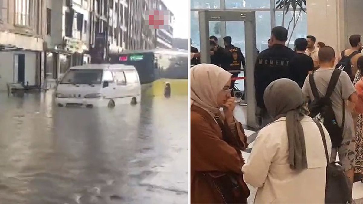 Şişli'deki bir alışveriş merkezinde vatandaşlar aşırı yağış nedeniyle mahsur kaldı