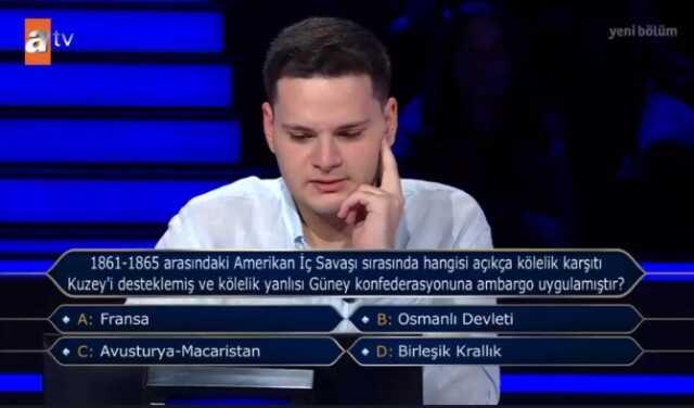 1 Ekim 1 Milyonluk soru cevabı ne (Amerikan İç Savaşı sorusu)?