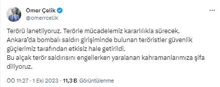 AK Parti'den Ankara'daki bombalı saldırı girişimine ilk tepki: Terörle mücadelemiz kararlıkla sürecek