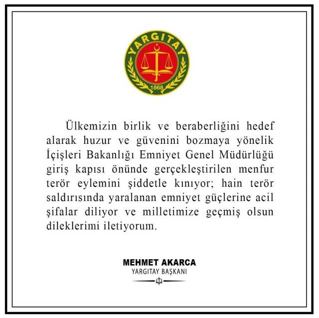 Yargıtay Başkanı Mehmet Akarca'dan Ankara'daki terör saldırısına kınama Yargıtay Başkanı Mehmet Akarca'dan Ankara'daki terör saldırısına kınama
