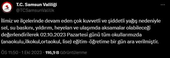 Samsun'da yarın okullar tatil mi? SON DAKİKA! 3 Ekim Salı Samsun'da okullar tatil mi, okul var mı yok mu? Samsun Valiliği açıklaması!