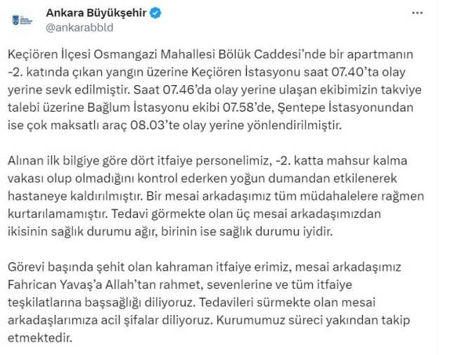 7 katlı binada çıkan yangında dumandan etkilenen 4 itfaiye erinden biri şehit oldu 7 katlı binada çıkan yangında dumandan etkilenen 4 itfaiye erinden biri şehit oldu
