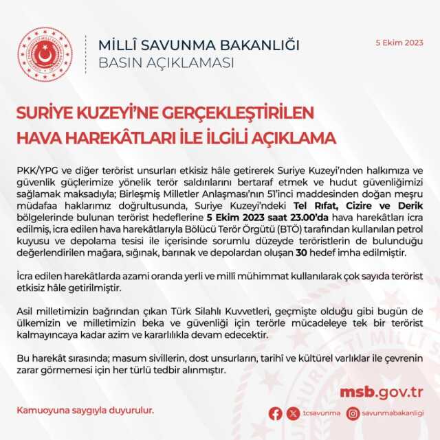 Son Dakika: Suriye'nin kuzeyine yeni hava harekatı! Terör örgütüne ait 30 hedef imha edildi, çok sayıda terörist öldürüldü