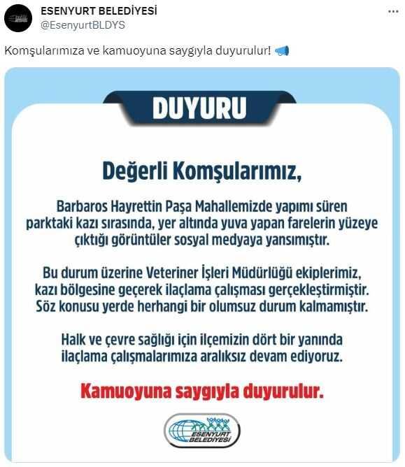 Esenyurt Belediyesi Fare Görüntüleri Hakkında Açıklama Yaptı