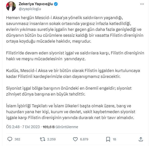 Hamas'ın başlattığı Aksu Tufanı operasyonuna Yeniden Refah, Saadet ve HÜDA PAR liderlerinden destek