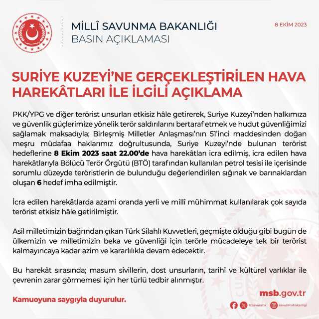 Son Dakika: Suriye'nin kuzeyine yeni hava harekatı! Terör örgütüne ait 6 hedef imha edildi, çok sayıda terörist etkisiz hale getirildi