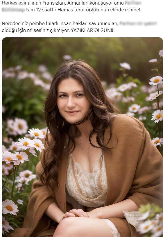 Fotoğrafın, Hamas askeri güçleri tarafından rehin alınan Türk kızına ait olduğu iddiası