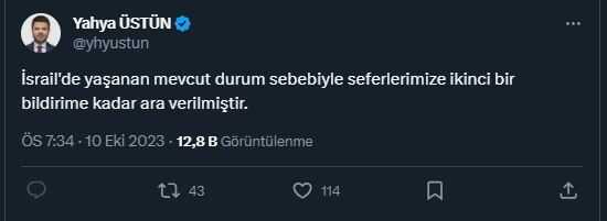 Son Dakika: THY'nin İsrail seferlerine ikinci bir bildirime kadar ara verildi
