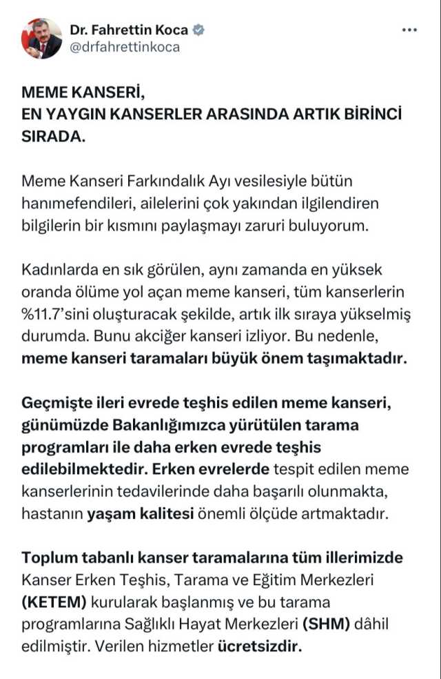 Meme kanseri Türkiye'de ilk sıraya yükseldi