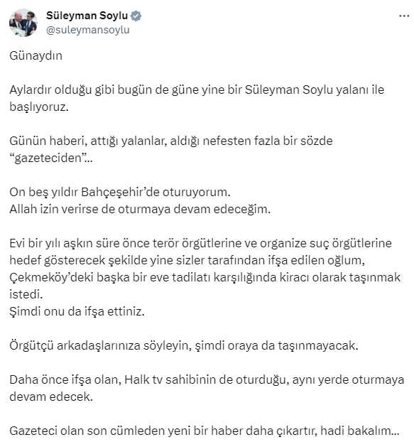 Süleyman Soylu, 3 milyon dolara ev satın aldığı iddialarına ateş püskürdü Süleyman Soylu, 3 milyon dolara ev satın aldığı iddialarına ateş püskürdü