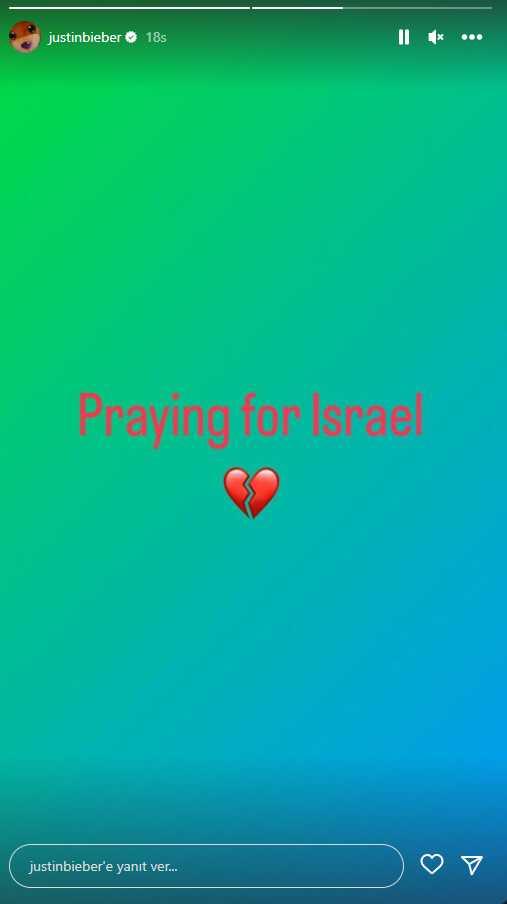 Ünlü şarkıcı Justin Bieber İsrail için dua istedi, tepkilerin ardı arkası kesilmiyor