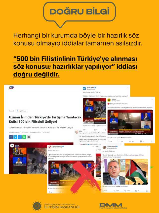 500 Bin Filistinlinin Türkiye'ye Alınacağı İddiası Yalanlandı
