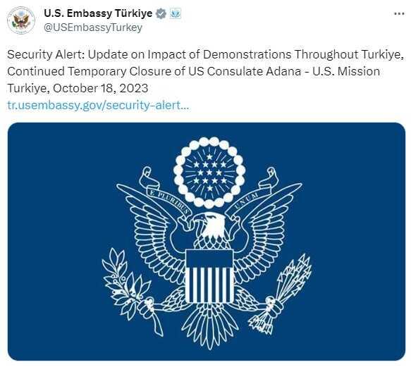 ABD'nin Adana Büyükelçiliği bir sonraki duyuruya kadar kapalı kalacak