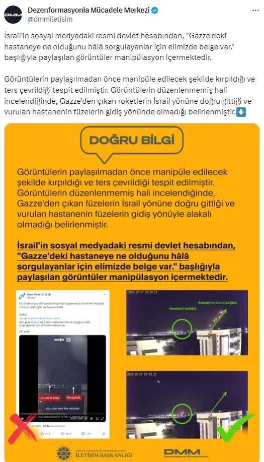 İletişim Başkanlığı, İsrail'in Gazze Hastane Saldırısı Görüntülerini Yalanladı