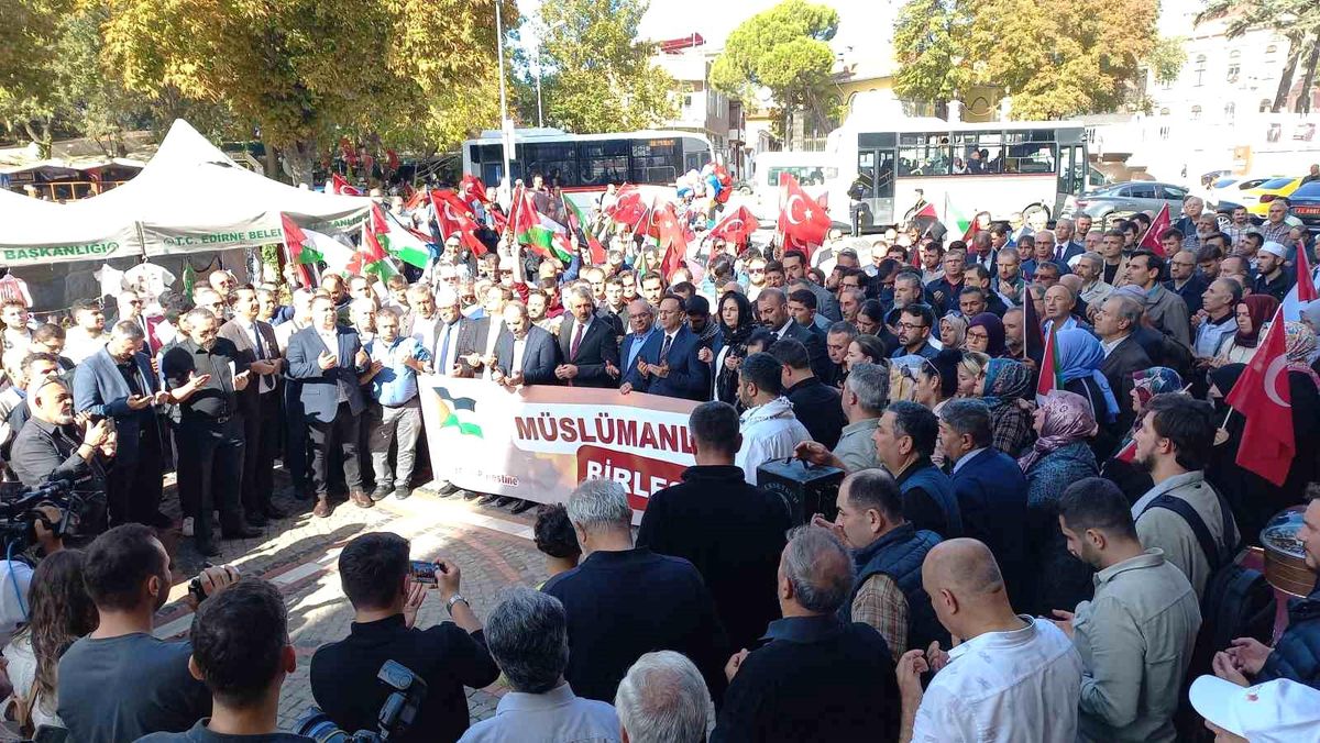Edirne'de İsrail'in Gazze'ye yönelik saldırıları protesto edildi