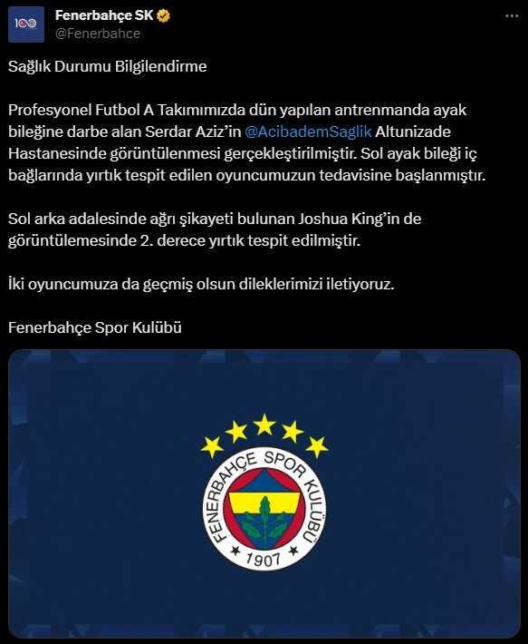 Hatayspor maçı öncesi Fenerbahçe'ye şok! Serdar Aziz ve King sakatlandı Hatayspor maçı öncesi Fenerbahçe'ye şok! Serdar Aziz ve King sakatlandı