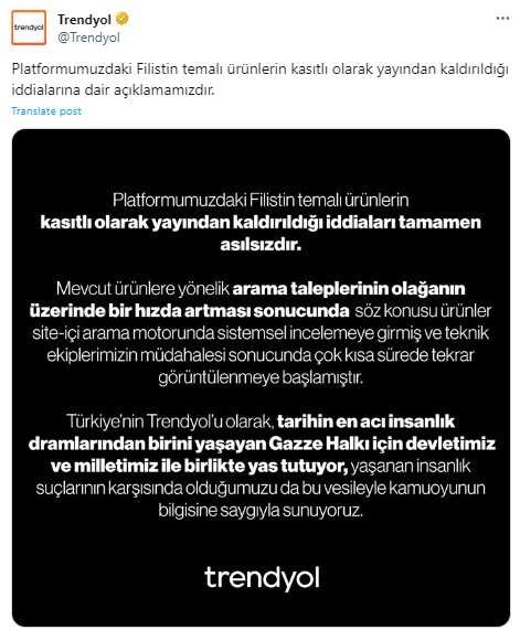 Trendyol Filistin temalı ürünleri satıştan kaldırdı mı? Trendyol'dan iddialara yönelik açıklama geldi!
