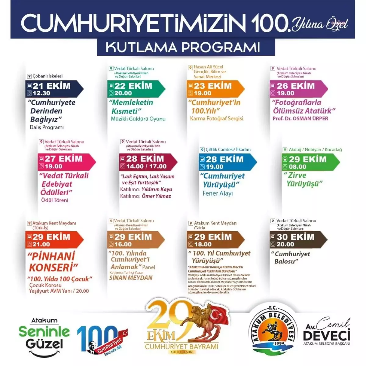 Atakum'da Cumhuriyet'in 100. Yıl Dönümü Kutlamaları
