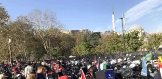 Yüzlerce motosikletli Filistin'e destek için konvoyda buluştu