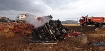 Adıyaman'da Tırın Şarampole Devrilmesiyle Çıkan Yangında Yüzlerce Tavuk Telef Oldu