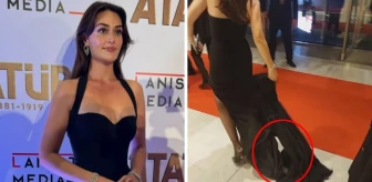 Atatürk filminin galasında talihsiz anlar! Başrol oyuncusu Esra Bilgiç'in elbisesi yırtıldı
