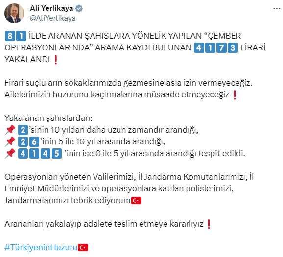 Çember operasyonlarında 4 bin 133 kişi yakalandı