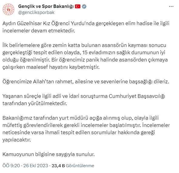 Aydın'daki KYK Kız Öğrenci Yurdu'nda Asansör Kazası: 1 Ölü