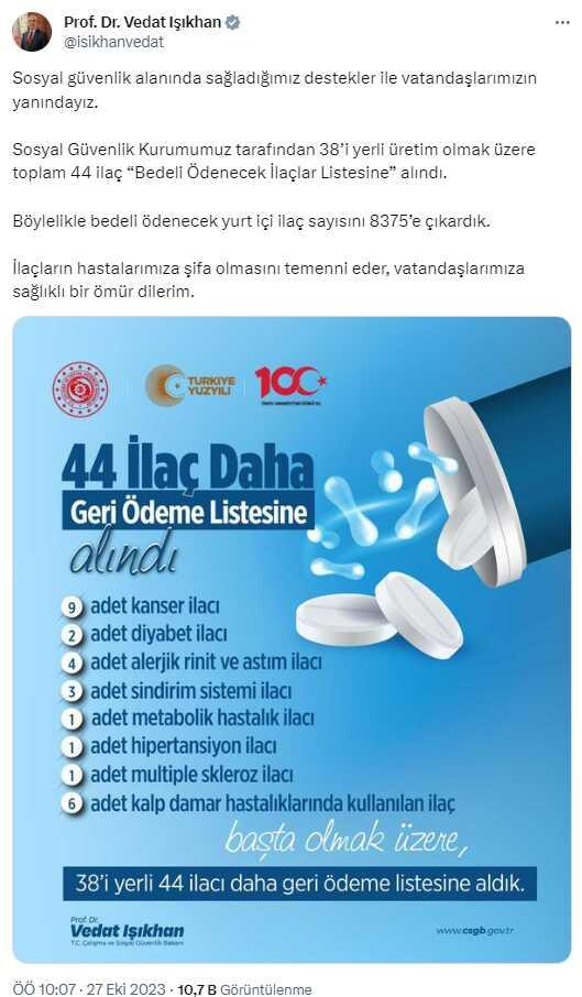 44 ilaç 'bedeli ödenecek ilaçlar listesi'ne eklendi