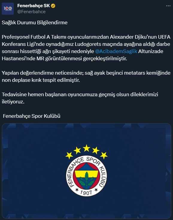 Son Dakika: Fenerbahçe'de Alexander Djiku'nun sağ ayağında kırık tespit edildi