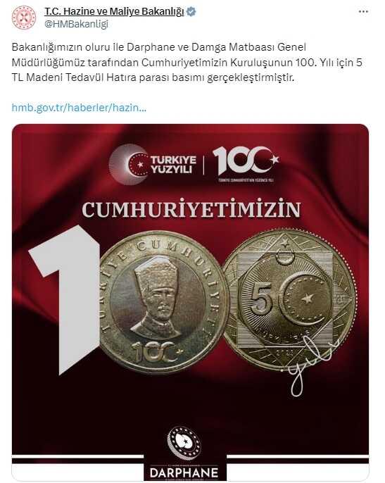 100. yıl parası kaç tane basıldı? Cumhuriyet'in 100. yılına özel kaç tane 5 TL madeni para basıldı?