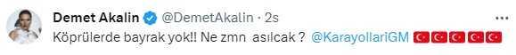 Köprülere Türk Bayrağı asılmadığını gören Demet Akalın'dan tepki: Kendim asacağım artık Köprülere Türk Bayrağı asılmadığını gören Demet Akalın'dan tepki: Kendim asacağım artık