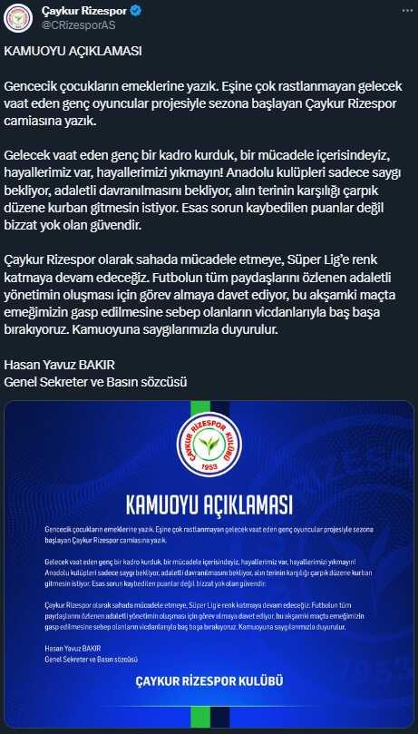 Rizespor'dan Galatasaray maçı sonrası jet hızında açıklama: Hayallerimizi yıkmayın