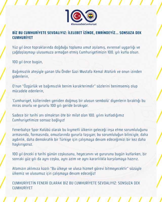 Tüyler diken diken! İşte spor camiasından Cumhuriyet Bayramı mesajları Tüyler diken diken! İşte spor camiasından Cumhuriyet Bayramı mesajları