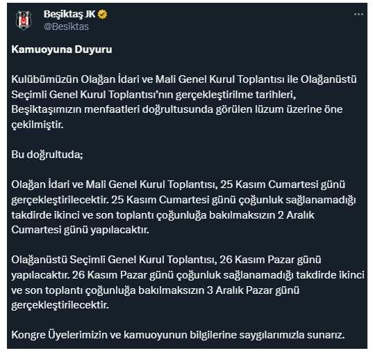 Beşiktaş başkanlık seçimi ne zaman 2023? Beşiktaş'ın Olağanüstü Seçimli Genel Kurul Toplantısı ne zaman yapılacak?