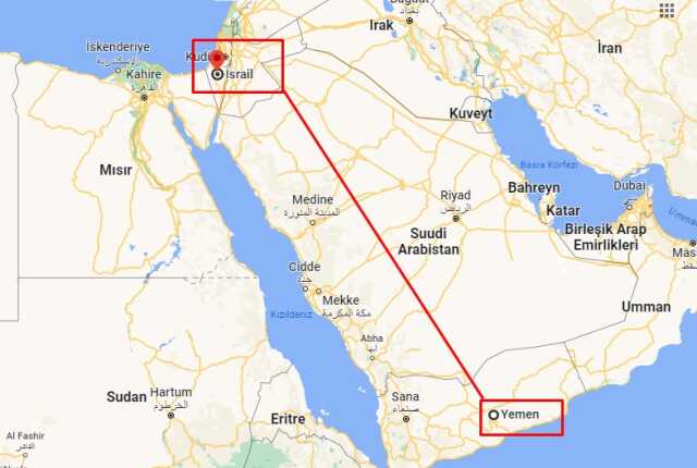 Yemen İsrail arası kaç km? Yemen İsrail arası kaç km?