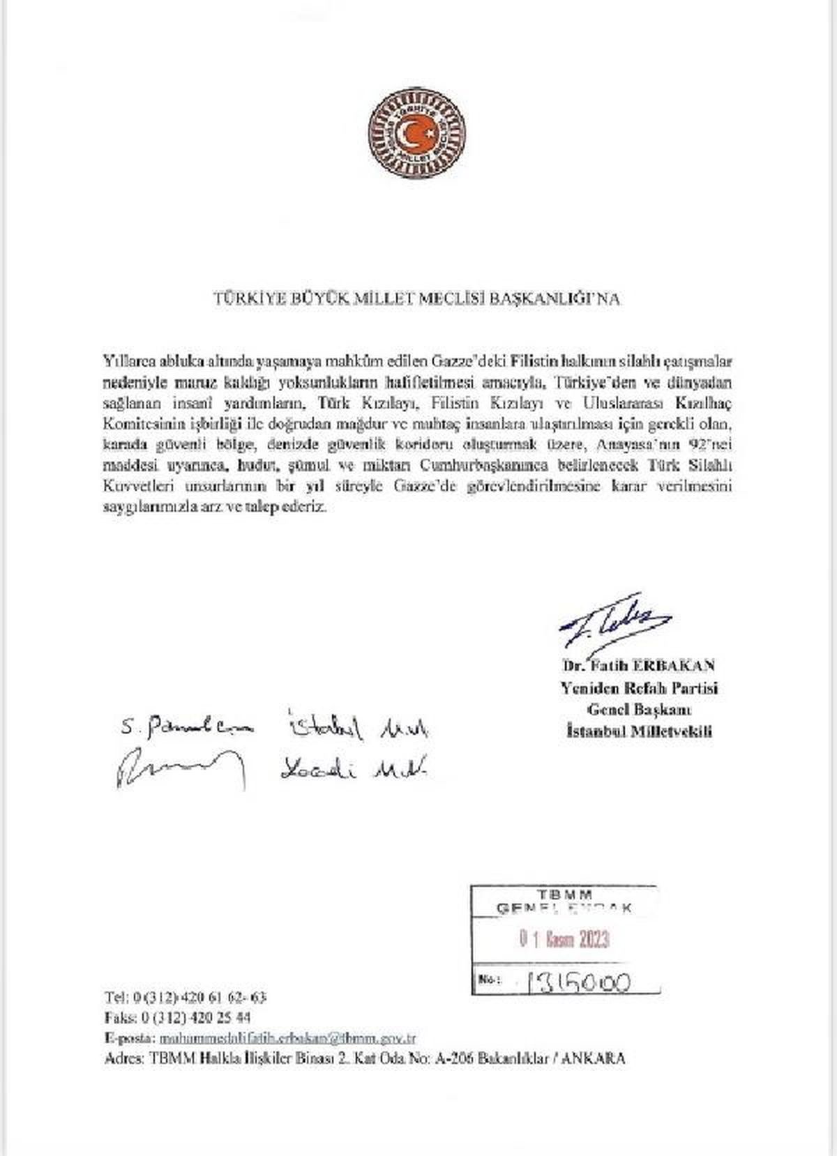 Yeniden Refah Partisi, Gazze'ye insani yardım için güvenlik koridoru talep etti