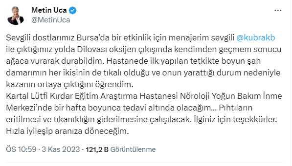 Metin Uca trafik kazası geçirdi Metin Uca trafik kazası geçirdi