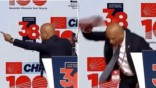 CHP kurultayında gergin anlar! Sinirlenip notlarını fırlatarak kürsüden indi