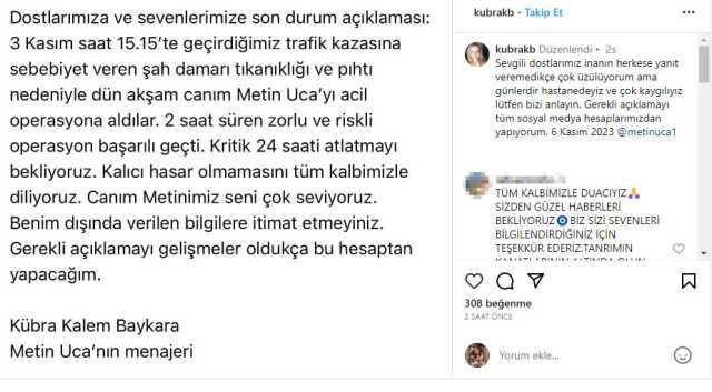 Metin Uca'nın Sağlık Durumuyla İlgili Menajerinden Açıklama: 'Kritik 24 Saati Bekliyoruz' Metin Uca'nın Sağlık Durumuyla İlgili Menajerinden Açıklama: 'Kritik 24 Saati Bekliyoruz'