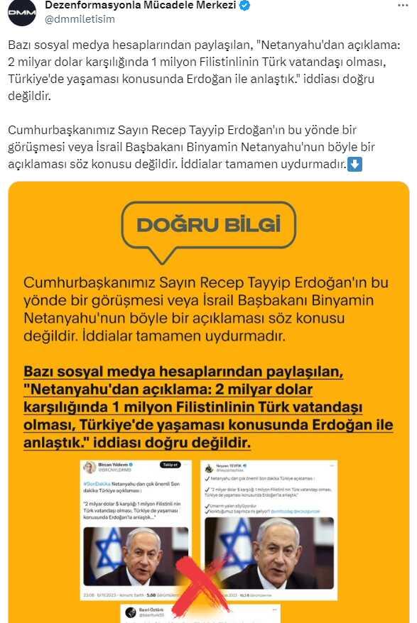 '2 milyar dolar karşılığında 1 milyon Filistinli Türk vatandaşı olacak' iddiasına yalanlama '2 milyar dolar karşılığında 1 milyon Filistinli Türk vatandaşı olacak' iddiasına yalanlama