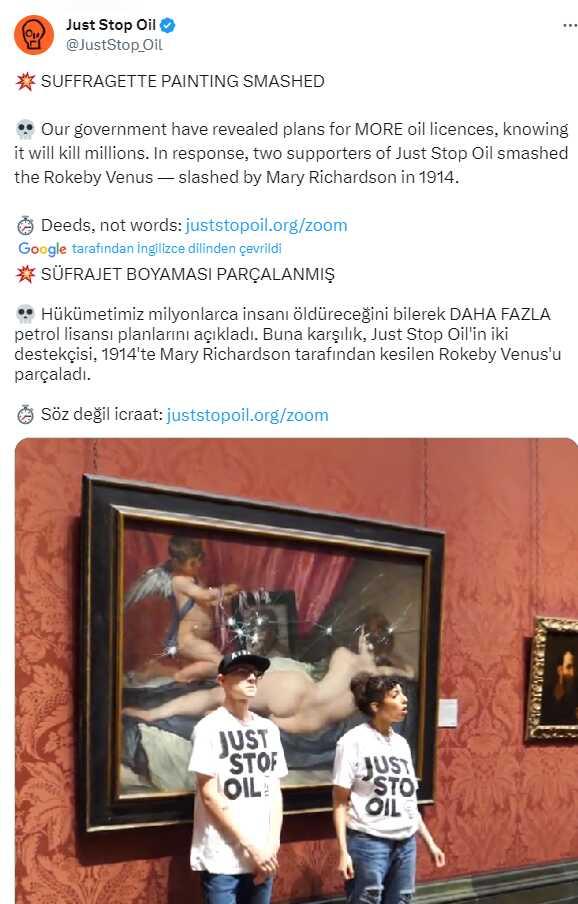 İklim aktivistleri 17. yüzyıldan kalma tabloya çekiçle saldırdı İklim aktivistleri 17. yüzyıldan kalma tabloya çekiçle saldırdı