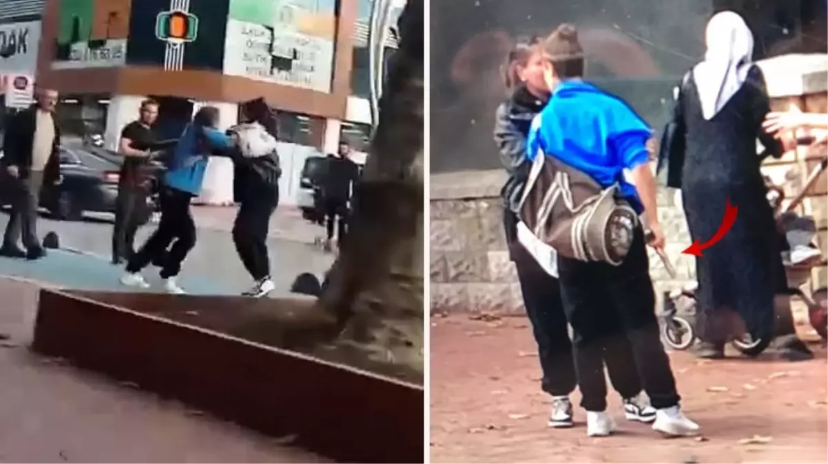 Genç kızlar saç saça baş başa birbirine girdi! Diğeri silaha sarıldı