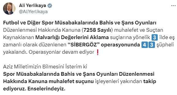 Son Dakika: Futbolda bahis operasyonu başladı! 3 ilde tam 43 şüpheli yakalandı Son Dakika: Futbolda bahis operasyonu başladı! 3 ilde tam 43 şüpheli yakalandı
